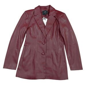 7 For All Mankind Womens Medium Burgundy Faux Leather Sculpted Lined Blazer